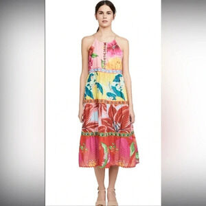 FARM Rio Gorgeous Floral embroidered detail button midi dress